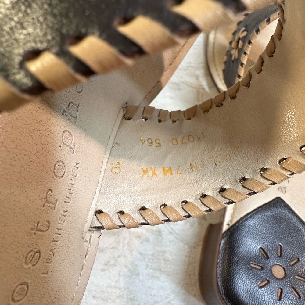 Apostrophe Leather Upper “Jaclyn” Brown & Tan Women's Thong Sandals Size 7 - Picture 4 of 5